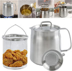 68oz 304 Stainless Steel Oil Filter Pot, Heavy Duty Bacon Grease Container & Deep Fryer Basket, Large Capacity Multi-function Oil Filter Vessel with Strainer for Kitchen Storing Frying Cooking Grease