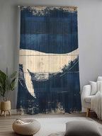 Sheer Curtains 96 Inches Long, Ocean Whale Blue Semi Sheer Curtains Light Filtering Window Treatment, Summer Coastal Vintage Wood Grain Privacy Voile Drapes for Living Room Bedroom 52x96 Inch