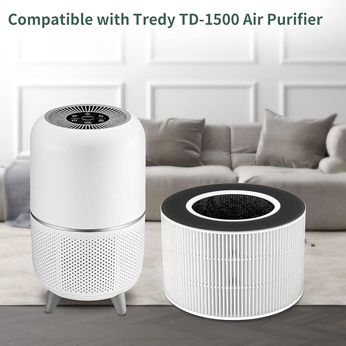 2 Packs TD-1500 Replacement Filters Compatible with Tredy TD-1500 TD-1500BM Air Cleaner Purifier, 4 Stages Filtration of Premium Filter and Activated Carbon Filter