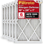 Filtrete 16x24x1 AC Furnace Air Filter, MERV 11, MPR 1000, Micro Allergen Defense, 3-Month Pleated 1-Inch Electrostatic Air Cleaning Filter, 6 Pack (Actual Size 6-Pack 15.81x23.81x0.81 in)