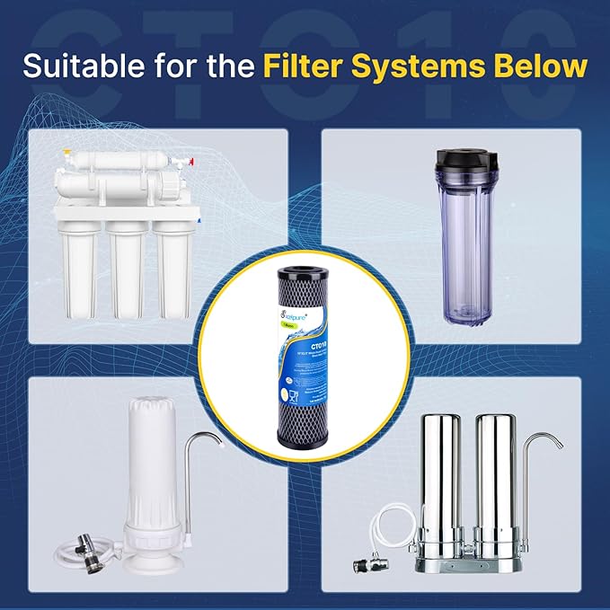 EXCELPURE 1 Micron 10" x 2.5" Whole House CTO Carbon Water Filter Cartridge Replacement for Home Countertop System, Dupont WFPFC8002, WFPFC9001, FXWTC, SCWH-5, WHEF-WHWC, WHCF-WHWC, CTO10, T01, 2PACK