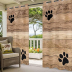 Wood Grain Outdoor Curtains for Patio Claws Animals Wooden Brown Waterproof Outside Curtains with Grommet Top Weatherproof Curtain for Cabana Pergola Gazebo, 1 Panel, 54" W x 84" L