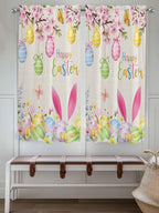 Happy Easter Bedroom Curtains 63 Inches length, Spring Farmhouse Bunny Eggs Flower Beige Window Treatment Curtain Drapes, Rod Pocket Curtain Panels for Living Room Kitchen, 42"x63", 2 Panels