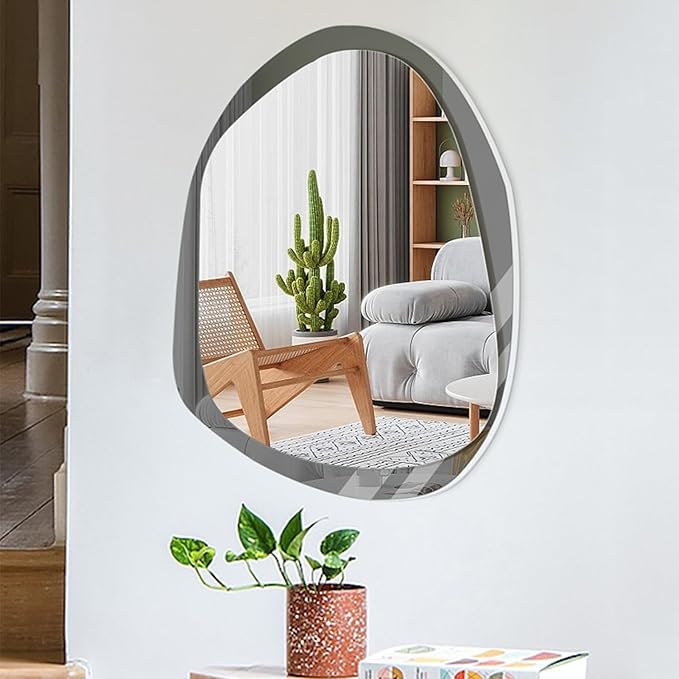 Irregular Bathroom Mirror with LED Light, Lighted Bathroom Makeup Wall Mounted Mirror with Demister Pad, 3 Colors Dimmable Lighting, Sensor Touch Switch(A,50x70cm)