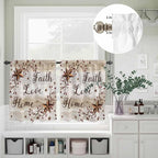 Kitchen Curtains Tiers and Valance Set of 3, Texas Star Brown Light Filtering Window Curtain Set, Farmhouse Retro Branches Wooden Grain Rod Pocket Curtain Drapes for Cafe, Living Room, 36 Inches Tiers