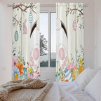 Easter Window Curtains 72 Inch Long 2 Panel Set,Rod Pocket Long Curtains & Drapes,Spring Farmhouse Watercolor Bunny Eggs Wood Grain Light Filtering Window Treatment for Bedroom Living Room 52"W x 72"L