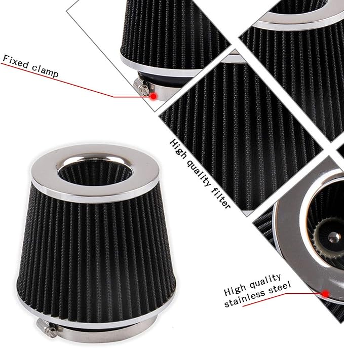 RYANSTAR Universal Clamp-on Air Intake Filter,3 In /3.5 In /4 In Three different Sizes, Round Tapered High Performance, Washable, Replacement Air Filter, For cars and motorcycles (black)