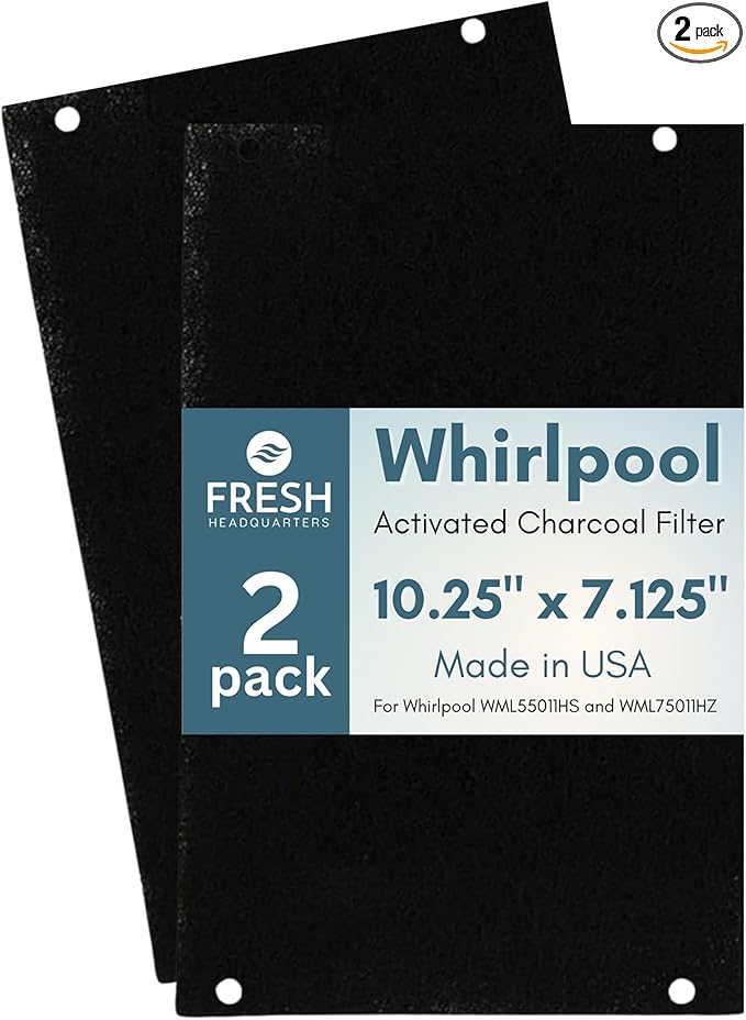 2-Pack Activated Carbon Charcoal Microwave Hood Filters - 10.25" x 7.125" Microwave Hood Filters - Compatible with Whirlpool WML55011HS & WML75011HZ Low‑Profile Models, Made in USA