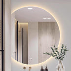 Half circle mirror，half circle mirrors for wall，half moon mirrors for wall，Dimmable LED Vanity Mirror Half Circle,Illuminated Mirror with Demister Pad, Anti-fog bathroom mirror，3 colours dimmable(Tric