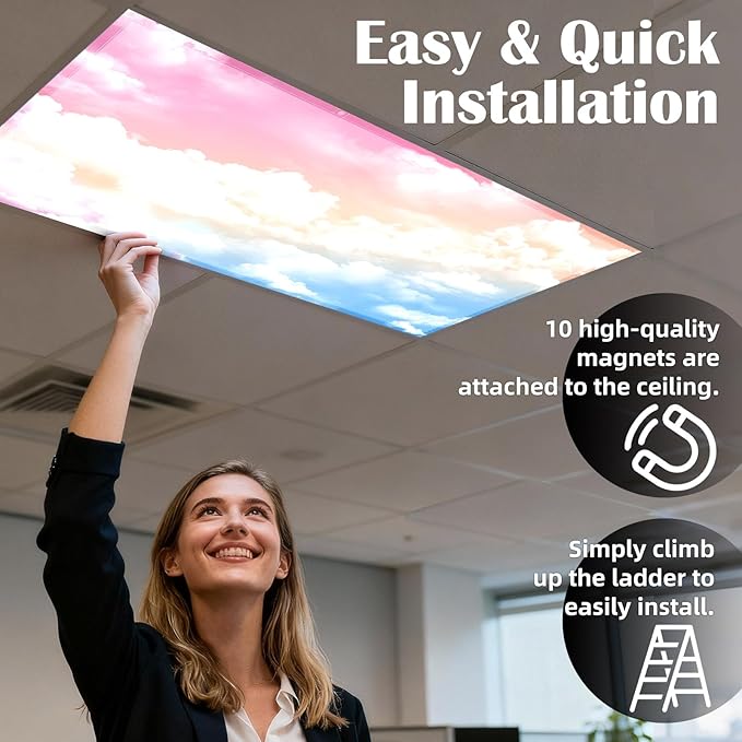 4 Pcs Fluorescent Light Covers - Classroom, Office 4 x 2 Feet Flame Retardant Magnetic Covers for Ceiling Lights Filters (Rainbow)