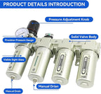 1/2" NPT Industrial Grade 4 Stage Air-Dryer-for-Compressor, Air-Compressor-Water-Separator-System for Plasma Cutter and Paint Spray,2Filter&2Dryer System.Manual Drain
