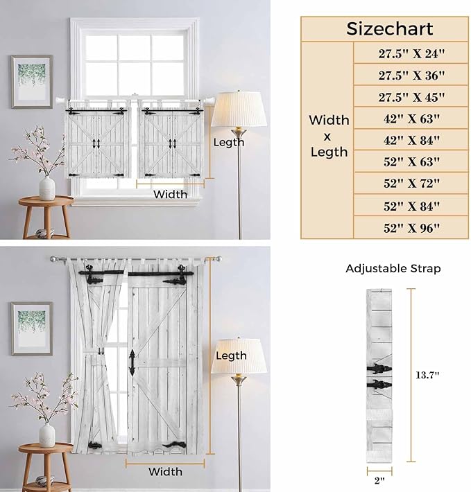 Farmhouse Wood Grain Living Room Curtains 84 Inch Length, Window Curtains Tab Top, Vintage Country Barn Gate Grey Light Filtering Window Treatments Drapes 52"x84" 2 Panel