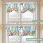 Easter Tie Up Valance Curtains for Windows, Kitchen Curtains Window Shades, Spring Rabbit Ears Foot Flowers Eggs Green Wooden Light Filtering Roman Curtain Valances for Bedroom/Bathroom/Cafe 54"x18"