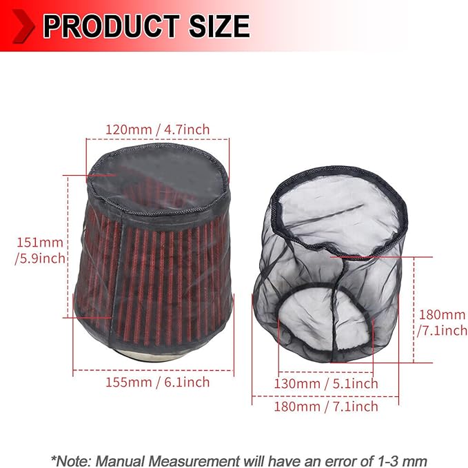 Universal Air Filter Cover, Air Filter Wrap for Motorcycle Car Air Intake Filter Protective Cover Dustproof Waterproof Universal Accessories (Filter S), Pack of 2