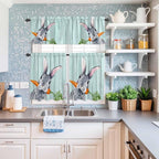 Easter Kitchen Curtain Set, Spring Rabbit Botanical Carrots Green Wooden Grain Window Valance and Tiers 24" Length, Light Filtering Short Curtains Valance for Cafe Bathroom Bedroom 54"x18"