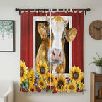 Cows Sunflowers Living Room Curtains 96 Inch Length, Window Curtains Tab Top, Spring Floral Bees Farmhouse Barn Light Filtering Window Treatments Drapes 52"x96" 2 Panel