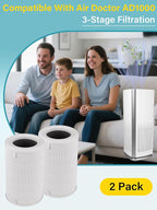1000 Replacement filter for AirDoctor 1000 Air Purifier, 2-Pack Integrated High-Efficiency with Activated Carbon and Pre-Filter