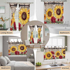 Sunflowers Living Room Curtains 84 Inch Length, Window Curtains Tab Top, Retro Flower Barn Doors Butterfly Farmhouse Brown Light Filtering Window Treatments Drapes 52"x84" 2 Panel