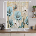 Spring Flowers Living Room Curtains 84 Inch Length, Window Curtains Tab Top, Vintage Rustic Tulips Floral Butterfly Khaki Light Filtering Window Treatments Drapes 52"x84" 2 Panel