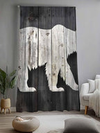 Sheer Curtains 84 Inches Long, White Brown Bear Semi Sheer Curtains Light Filtering Window Treatment, Farmhouse Country Rustic Wooden Grain Privacy Voile Drapes for Living Room Bedroom 52x84 Inch