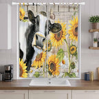 Yellow Sunflowers Living Room Curtains 96 Inch Length, Window Curtains Tab Top, Farmhouse Cow Barn Doors Floral Butterfly Light Filtering Window Treatments Drapes 52"x96" 2 Panel