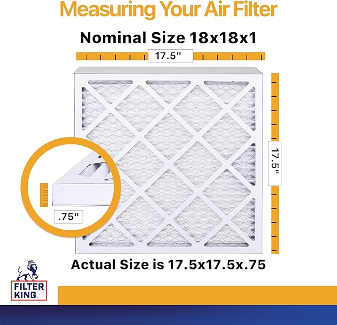 Filter King 18x18x1 Air Filter | 6-PACK | MERV 13 HVAC Pleated A/C Furnace Filters | MADE IN USA | Actual Size: 17.5 x 17.5 x .75"