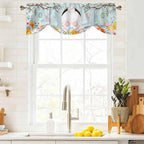 Easter Bunny Tie Up Valance Curtains for Windows, Kitchen Curtains Window Shades, Easter Eggs Spring Farmhouse Wood Grain Teal Blue Light Filtering Curtain Valances for Bedroom/Bathroom/Cafe 42"x12"