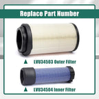 YUXIVCNE 2Pcs LVU34503 LVU34504 Primary & Secondary Air Filter Compatible with John Deere 1023E 1025R 1026R 2025R 2026R Tractor, 2400 2700 Precisioncut, 2550 Triplex Mower, 2700 2750 E-Cut Hybrid