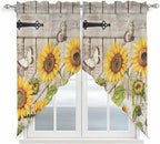 Farm Flowers Swag Valances for Windows, Retro Sunflowers Barn Doors Butterfly Wood Board Rod Pocket Kitchen Curtains Valance, Small Window Curtains Swag for Cafe Living Room, 2 Panels, 36x36 inch