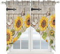 Farm Flowers Swag Valances for Windows, Retro Sunflowers Barn Doors Butterfly Wood Board Rod Pocket Kitchen Curtains Valance, Kitchen Window Curtains Swag for Cafe Living Room, 2 Panels, 36x45 inch