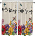 Spring Flowers Bedroom Curtains 63 Inches length, Farmhouse Vintage Country Colorful Floral Window Treatment Curtain Drapes, Rod Pocket Curtain Panels for Living Room Kitchen, 42"x63", 2 Panels