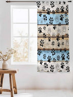 Sheer Curtains 63 Inch Length, Blue Brown Paw Prints Semi Sheer Curtains Light Filtering Window Treatment, Vintage Farmhouse Rustic Wooden Grain Privacy Voile Drapes for Living Room Bedroom 52x63 Inch