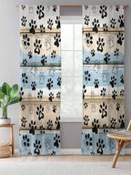 Sheer Curtains 108 Inches Long, Blue Dog Paw Print Semi Sheer Curtains Light Filtering Window Treatment, Vintage Farmhouse Rustic Wooden Grain Privacy Voile Drapes for Living Room Bedroom 52x108 Inch