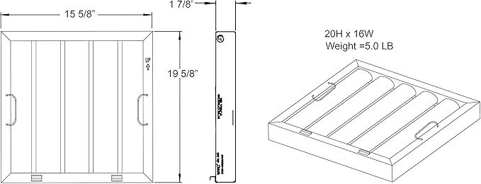 Captive Aire Systems Stainless Steel Restaurant Hood Filter, (20" High x 16" Wide)