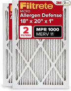 Filtrete 18x20x1 AC Furnace Air Filter, MERV 11, MPR 1000, Micro Allergen Defense, 3-Month Pleated 1-Inch Electrostatic Air Cleaning Filter, 2 Pack (Actual Size 17.81 x 19.81 x 0.81 in)