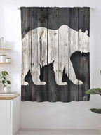 Sheer Curtains 63 Inch Length, White Brown Bear Semi Sheer Curtains Light Filtering Window Treatment, Farmhouse Country Rustic Wooden Grain Privacy Voile Drapes for Living Room Bedroom 52x63 Inch
