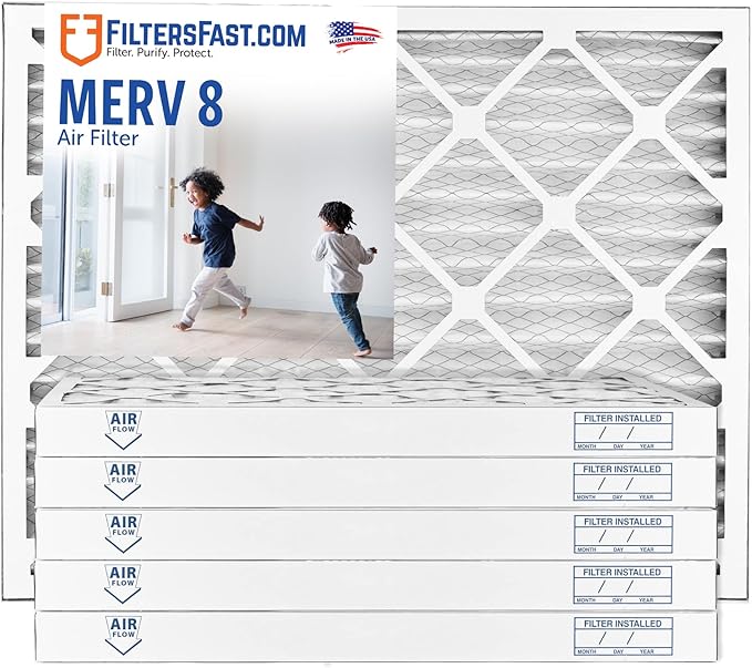 Filters Fast 16x25x2 Pleated Air Filter Merv 8, 2” AC Furnace Air Filters, Made in the USA, Actual Size 15.5x24.5x1.75, 6 Pack
