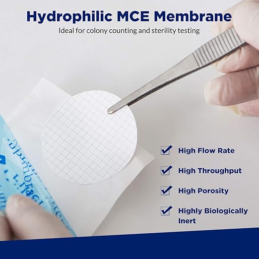 Membrane Solutions MCE Gridded Membrane Filter, Mixed Cellulose Esters Membrane Filter, Sterile Individual Pack Membrane Disc Filter, Diameter: 47 mm, Pore Size: 0.45 um, (2000 Pack)