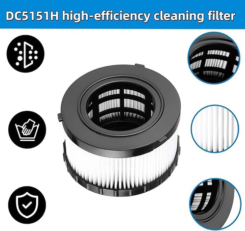 (2pieces) DC5151H HEPA filter replacement accessory, compatible with DEWALT dry wet vacuum DCV517B DC515 DCV517, equipped with 1 reusable cleaning brush