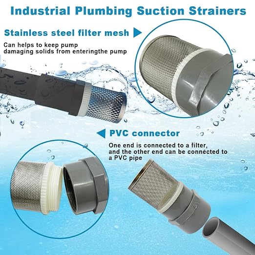 DN20 inch Stainless Steel Filter Cover Connected to 3/4" DN20 Grey PVC Water Pipe, Suction Strainers Used to Remove Debris and Reduce Solid Entry(1pcs)
