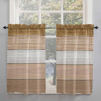 Retro Farm Wood Board Window Valance Curtains, Brown Graduality Striped Light Filtering Kitchen Valance with 3-inch Rod Pocket for Living Room Bathroom Bedroom,2 Panel,52x45In