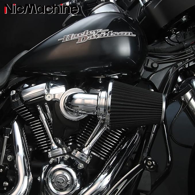 Big Sucker cone Air filter intake for harley air Cleaner Sportster Softail fatboy heritage dyna touring street road king Glide (Nake - Chromed, Type C : Touring 08-16, Softail 16-17)