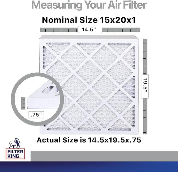 Filter King 15x20x1 Air Filter | 4-PACK | Carbon MERV 8 HVAC Pleated A/C Furnace Filters | MADE IN USA | Actual Size: 14.5 x 19.5 x .75"