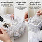 10PCS Aquarium Filter Media Bags with Drawstring Zipper, Reusable Fine Mesh Bags for Activated Carbon, Bio Balls, Ceramic Rings, Substrate, Fish Tank Filter Accessories