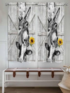 Grey Farmhouse Living Room Curtains 72 Inches Length, Vintage Sunflowers Animals Printed Window Treatment Curtain Drapes, Light Filtering Drapes for Bedroom Laundry Room, 52"x72", 2 Panels