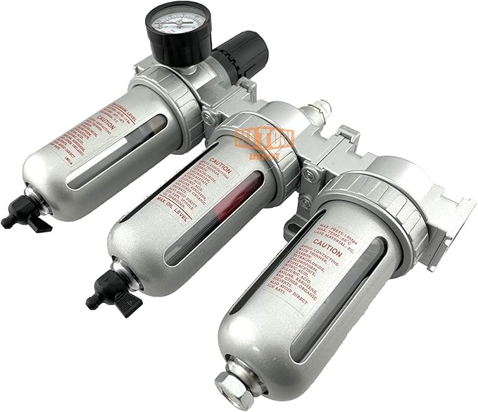 1/4" NPT MID FLOW Filter Regulator Coalescing Desiccant Dryer System For Compressed Air Lines, Poly Bowls, Great For Paint Spray And Plasma Cutter (MANUAL DRAIN)