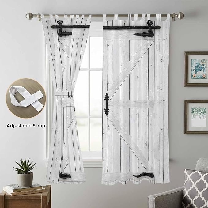 Farmhouse Wood Grain Living Room Curtains 84 Inch Length, Window Curtains Tab Top, Vintage Country Barn Gate Grey Light Filtering Window Treatments Drapes 52"x84" 2 Panel