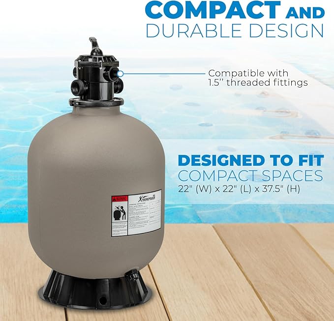 XtremepowerUS 22" Sand Filter Swimming Pool Sand Filter for Inground/Above Ground Filter Media System Top-Mount Up to 37,200 Gallons with Stand