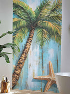 Sheer Curtains 84 Inches Long, Coastal Beach Tree Semi Sheer Curtains Light Filtering Window Treatment, Summer Tropical Starfish Wood Grain Privacy Voile Drapes for Living Room Bedroom 52x84 Inch