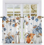 Navy Blue Pumpkin Fall Kitchen Curtains 54 Inch Long 2 Panel Set,Rod Pocket Window Curtains Panels,Thanksgiving Maple Leaves Branches Light Filtering Privacy Draperies for Bedroom Laundry 42"W x 54"L